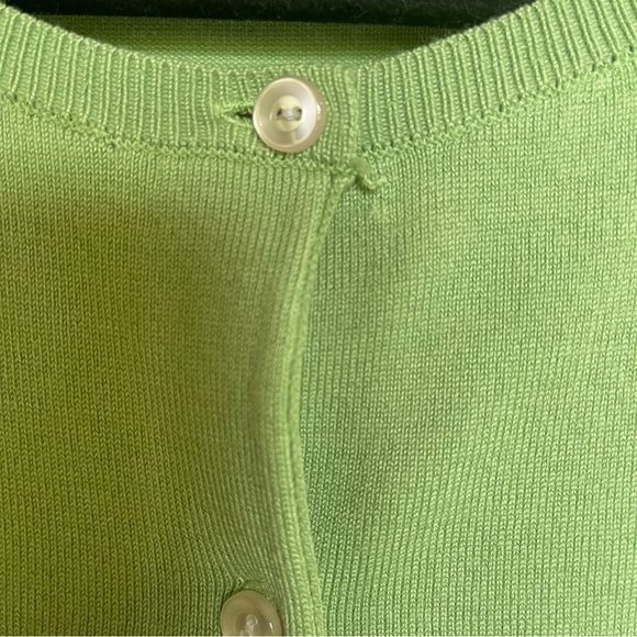 Lands End cotton crew neck cardigan lime green Size large 14-16 Classic preppy - Picture 5 of 10